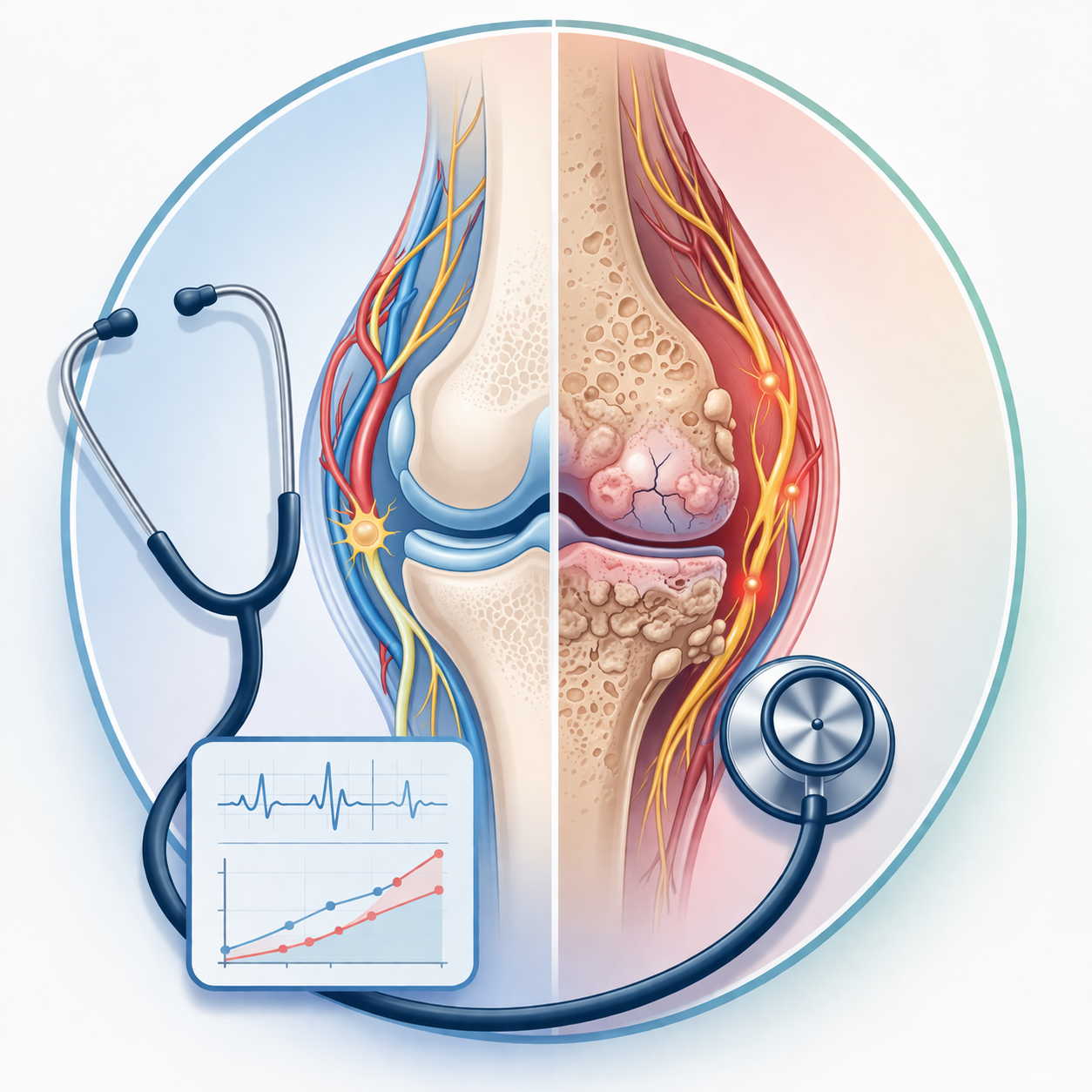 healthy vs arthritic knee joint comparison