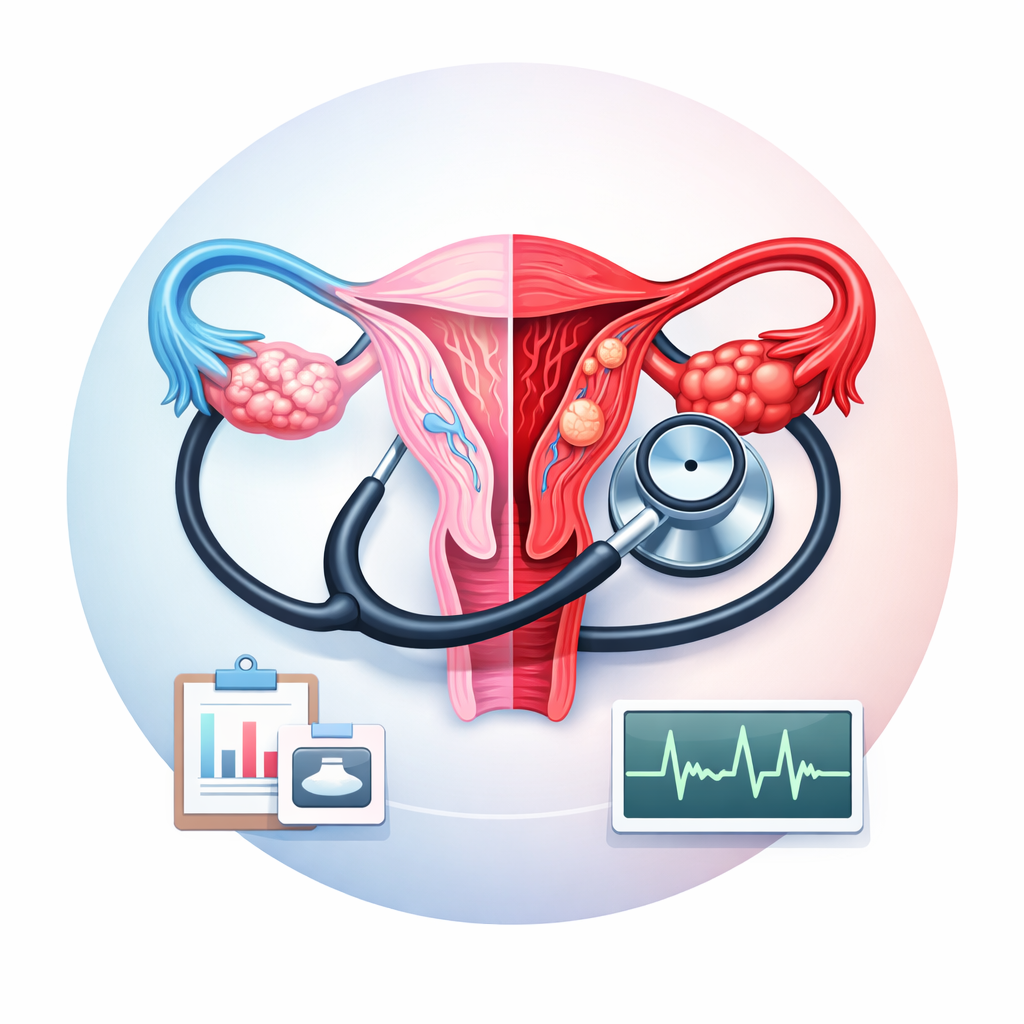 healthy vs. diseased reproductive system illustration